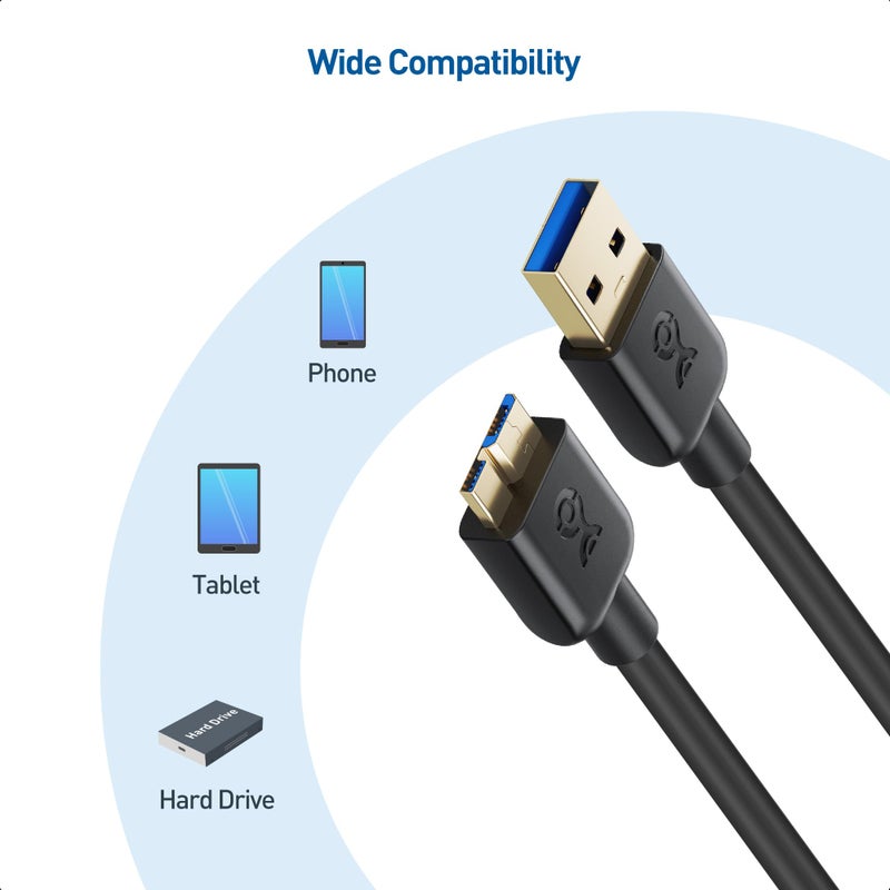 Cable Matters 2-Pack, Micro USB 3.0 Cable - 3ft, External Hard Drive Cable, USB to USB-Micro B Cord, Compatible with Seagate, LaCie, Toshiba, Samsung, Western Digital/WD External Hard Drive, Black - Image 4