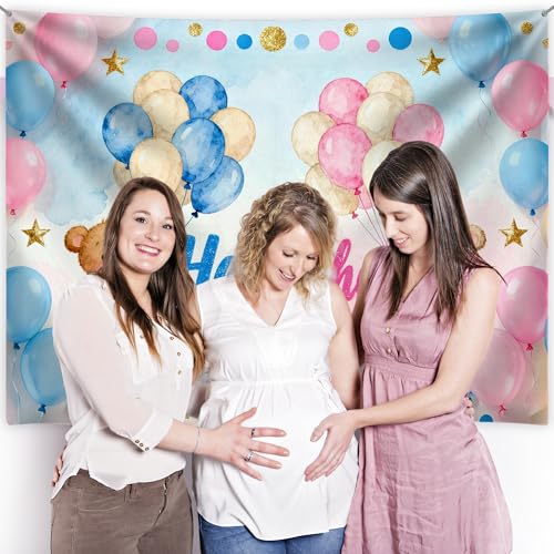 Dormirpilow Gender Reveal Backdrop 7x5FT, We Can Bearly Wait Backdrop, Boy or Girl Bear Gender Reveal Decoration, He or She Photography Background for Baby Shower Party Decor Photo Booth Studio Props - Image 3