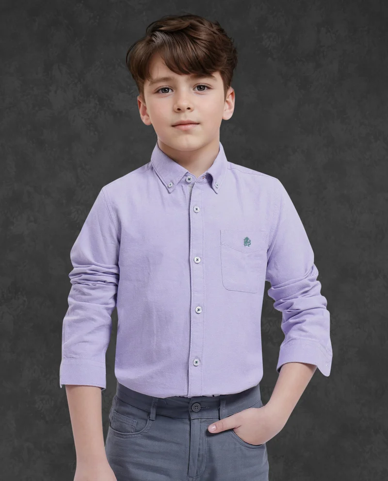 Rare Ones Rare Ones Kids Jac Purple Cotton Full Sleeves Button Down Regular Fit Solid Shirt
