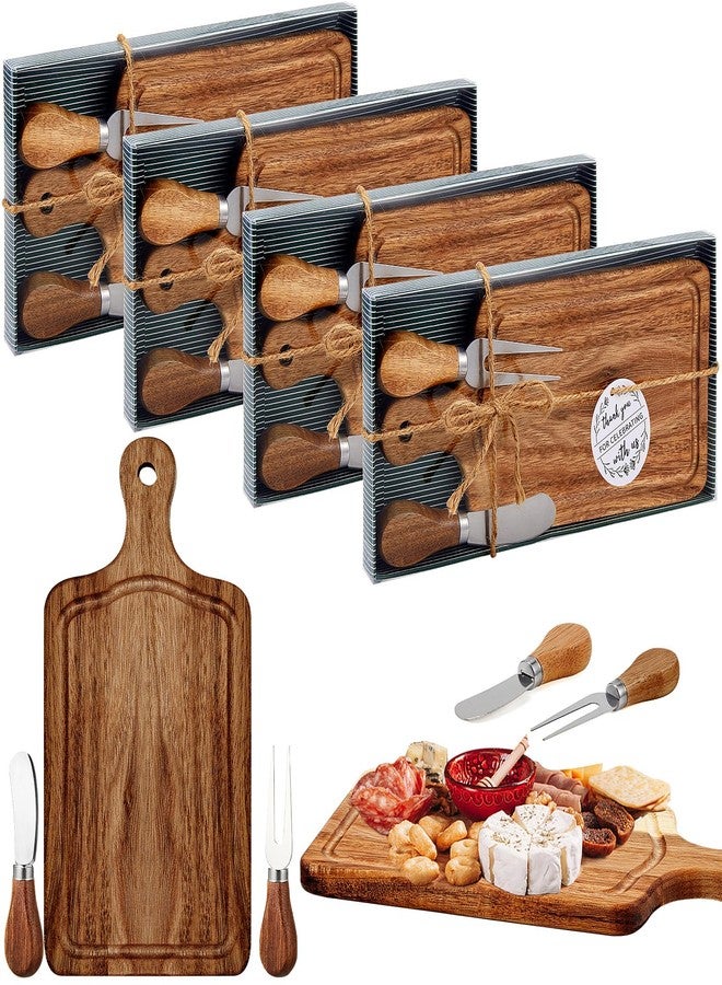 Ziliny 4 Set Bridal Baby Shower Cheese Prizes Wooden Square Board Gift Set Knives Forks Thank You Tags with Box for Guests for Valentines Bridal Baby Shower Housewarming Gifts (Acacia Color) - Image 1