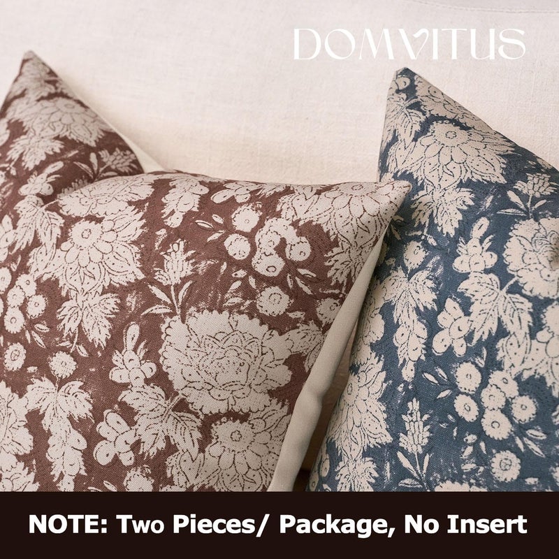 DOMVITUS Floral Pillow Covers 18x18 Set of 2, Vintage Block Print Pillow Covers Neutral Decorative Farmhouse Throw Pillow Covers for Bed Couch Living Room Brown - Image 5