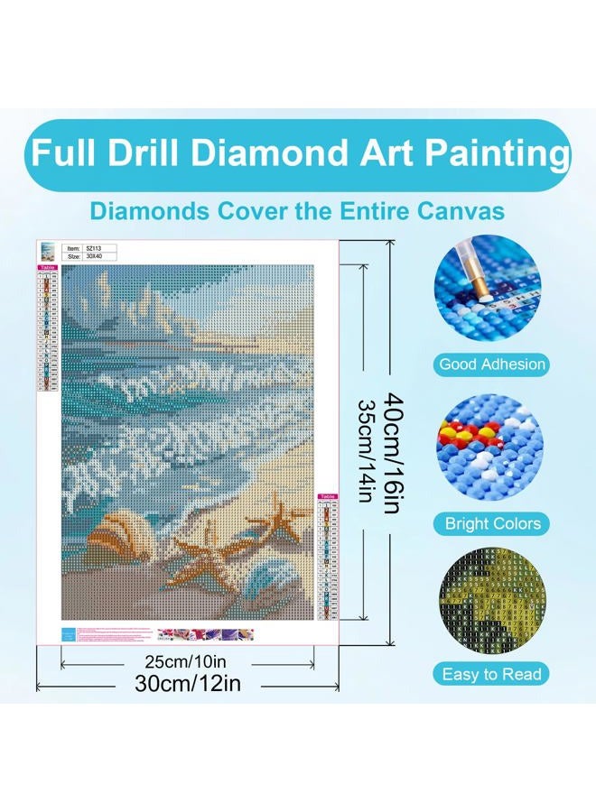 Ycydilirab أطقم فن الماس للبالغين قواقع الشاطئ - 5D رسم الماس للبالغين، مناظر بحرية، رسم جواهر DIY مثالي للاسترخاء وزينة جدران المنزل 12x16 بوصة - Image 4