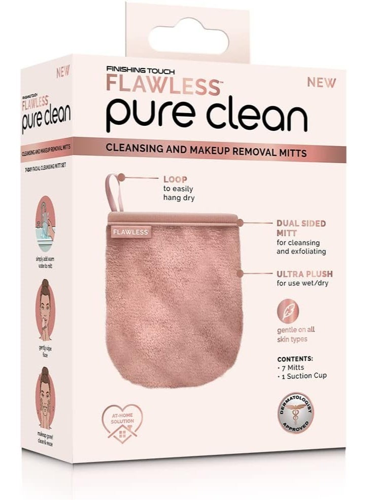 Finishing Touch Flawless Facial Mitt Makeup Remover Set - Pure Clean 7-Day Reusable Makeup Remover Pads, Face Wipes, Eco-Friendly - Image 2