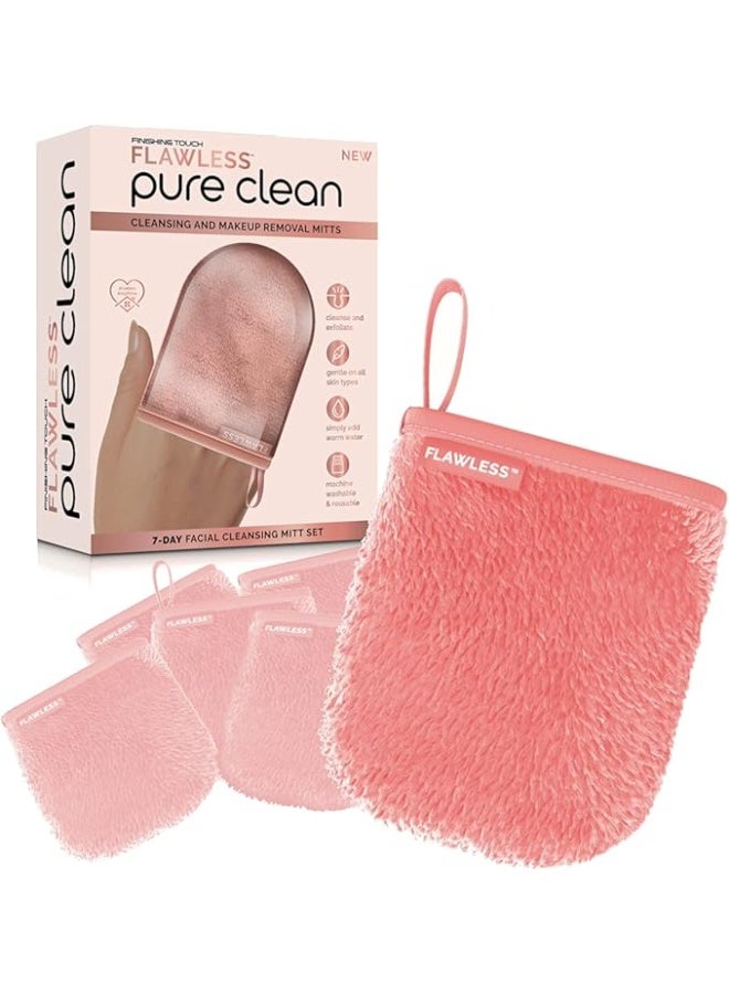 Finishing Touch Flawless Facial Mitt Makeup Remover Set - Pure Clean 7-Day Reusable Makeup Remover Pads, Face Wipes, Eco-Friendly - Image 1