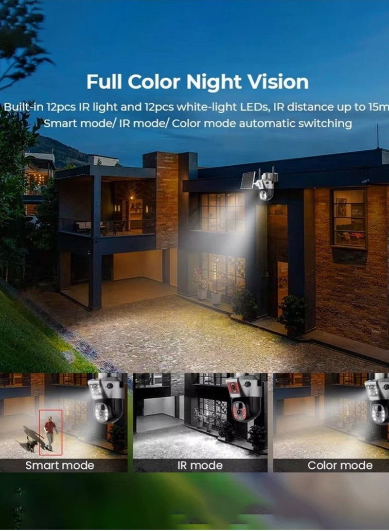 4K 8MP Solar Camera 4G Sim PTZ Cameras Outdoor Dual Lens IP Camara Solar Panel CCTV Security Built in Battery PIR Cam (With 64GB SD Card)