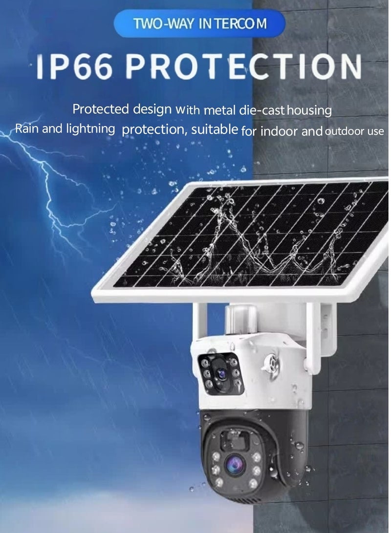 4K 8MP Solar Camera 4G Sim PTZ Cameras Outdoor Dual Lens IP Camara Solar Panel CCTV Security Built in Battery PIR Cam (With 64GB SD Card)