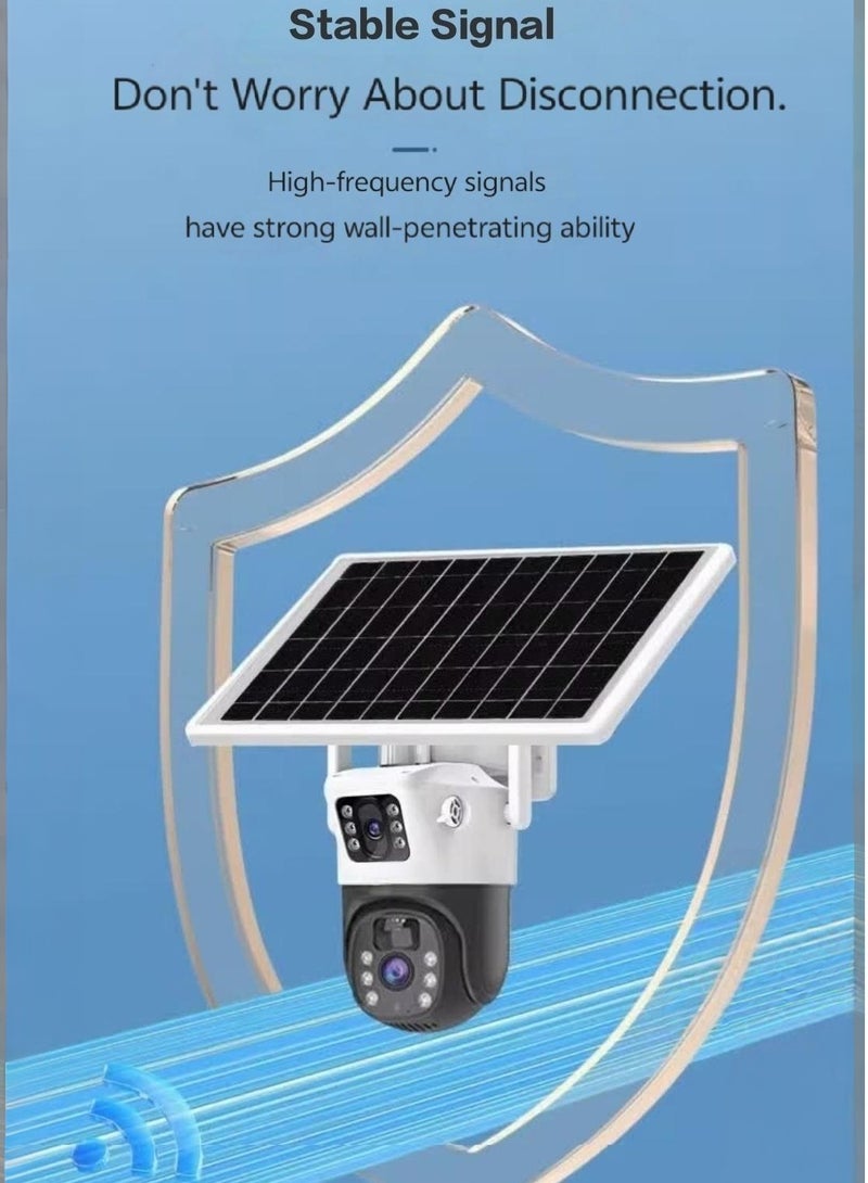 4K 8MP Solar Camera 4G Sim PTZ Cameras Outdoor Dual Lens IP Camara Solar Panel CCTV Security Built in Battery PIR Cam (With 64GB SD Card)
