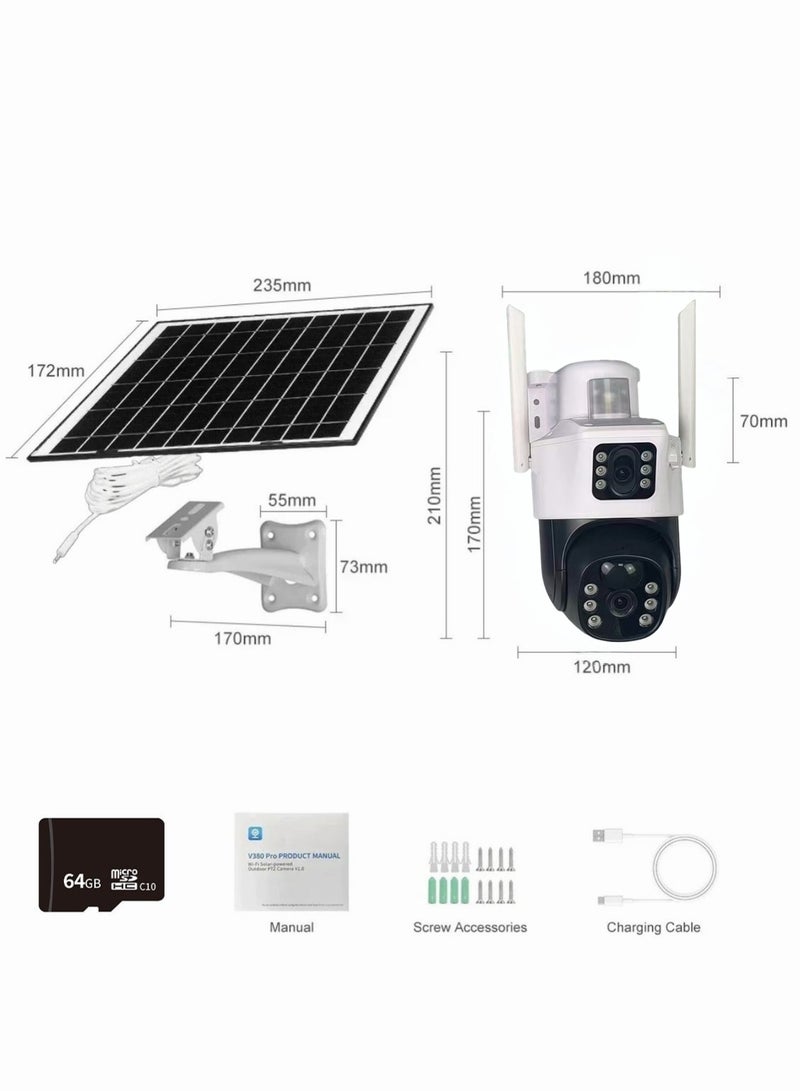 4K 8MP Solar Camera 4G Sim PTZ Cameras Outdoor Dual Lens IP Camara Solar Panel CCTV Security Built in Battery PIR Cam (With 64GB SD Card)