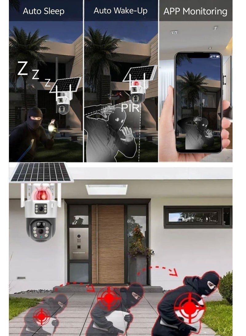 Generic 4K 8MP Solar Camera 4G Sim PTZ Cameras Outdoor Dual Lens IP Camara Solar Panel CCTV Security Built in Battery PIR Cam (With 64GB SD Card)  - Image 4