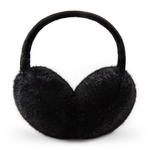 YATANAM Ear Muffs for Women Faux Fur Winter Girls Earmuffs Fluffy Adjustable Ear Warmers Cute Ear Covers Ablack - Image 1