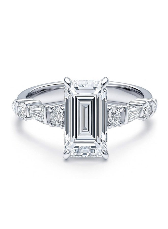 بيركيل خاتم زفاف/خطوبة من الفضة الإسترلينية من بيريكل، مرصع بحجر زركونيا مكعب بقطع الزمرد المتدرج عيار 1.7 قيراط، بتصميم مستوحى من فن الآرت ديكو الكلاسيكي، مطلي بالروديوم، مقاس 7 - Image 2