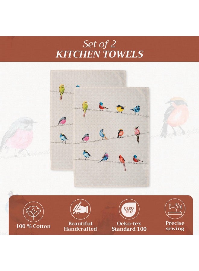 Maison d' Hermine Maison d'Hermine Kitchen Towels Set of 2 100% Cotton 27.50" x 20" Reusable Cloth Tea Dish Towels Absorbent with Hanging Loop for Kitchen, Home, Dining, Cocktail Parties Spring/Summer (Birdies On Wire) - Image 2