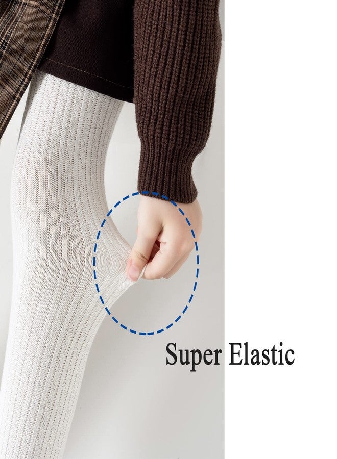 hakugoo Girls Tights Toddler Cable Knit Leggings Stockings 3 pack Cotton Seamless Pantyhose Pants for Kids Girls (Black+Ivory+Grey, 8-10 Years) - Image 2
