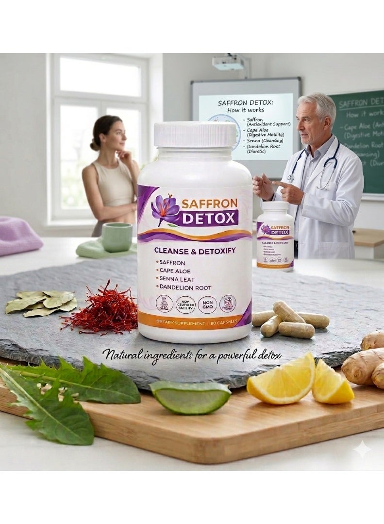 Saffron Detox Capsules with Cape Aloe, Senna Leaf & Dandelion Root ,Digestive Support Supplement 60 Capsules - Image 2