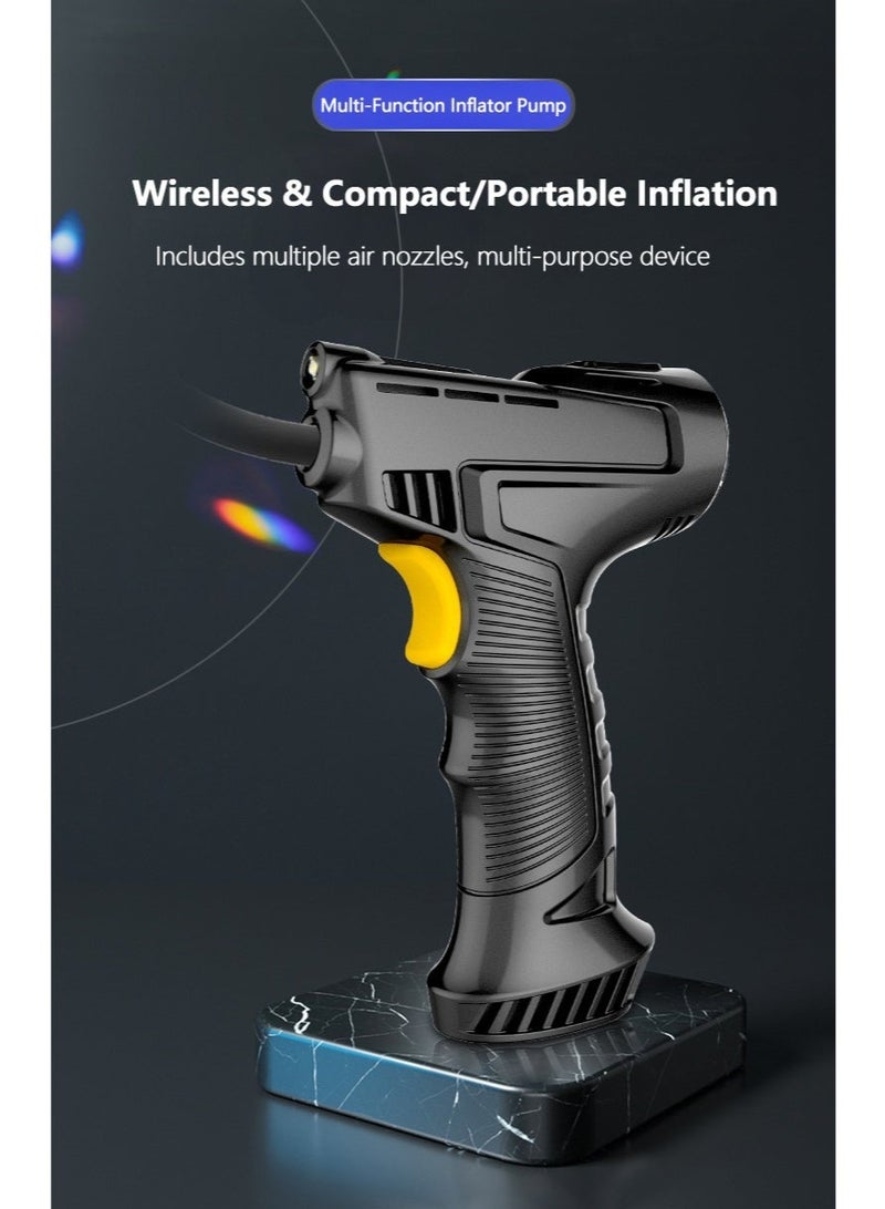 WALALLA Portable Cordless Car Tyre Inflator, Handheld Electric Air Compressor, USB Rechargeable Battery Car Tyre Pump with LCD Display, LED Light for Car Motorcycle Bike Ball - Image 4