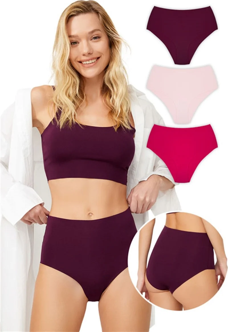 COTTONHILL High Waist Basic Laser Cut Bikini Panties 3 Pack