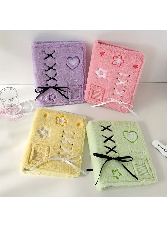 Pink Polyester Fiber Fuzzy Photo Album 3x4 Inch Star Love Card Holder - Image 1