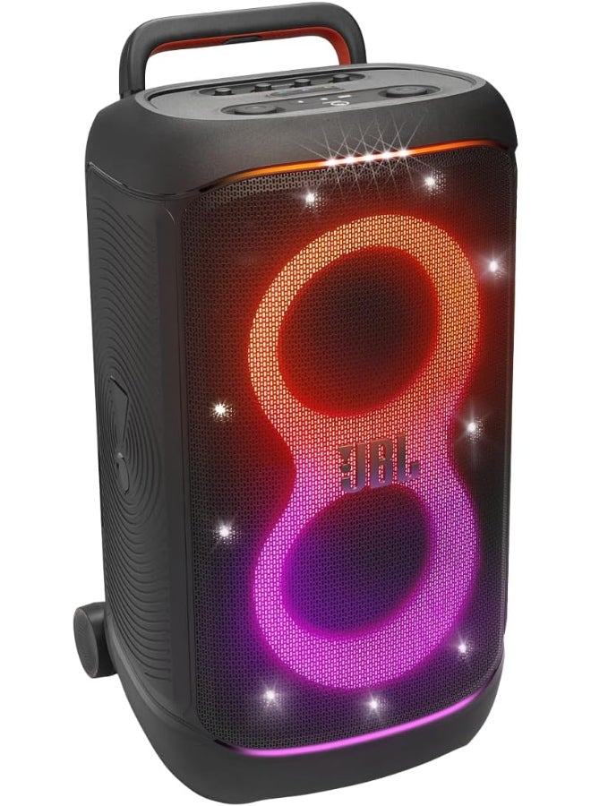 PartyBox 520 Portable Bluetooth Party Speaker with AI Sound Boost, 400W Powerful Sound, Dynamic Light Show, 15H Playtime, Mic & Guitar Inputs, IPX4 Splashproof, Telescopic Handle & Wheels – International Version JBLPARTYBOX520EU Black