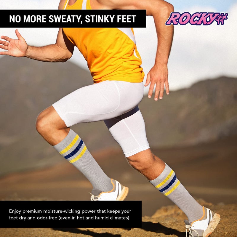 Rocky Men's Tube Socks Over the Calf High 24" (6-Pair) Size 9-10-13-15, (24" - Grey Striped) - Image 4