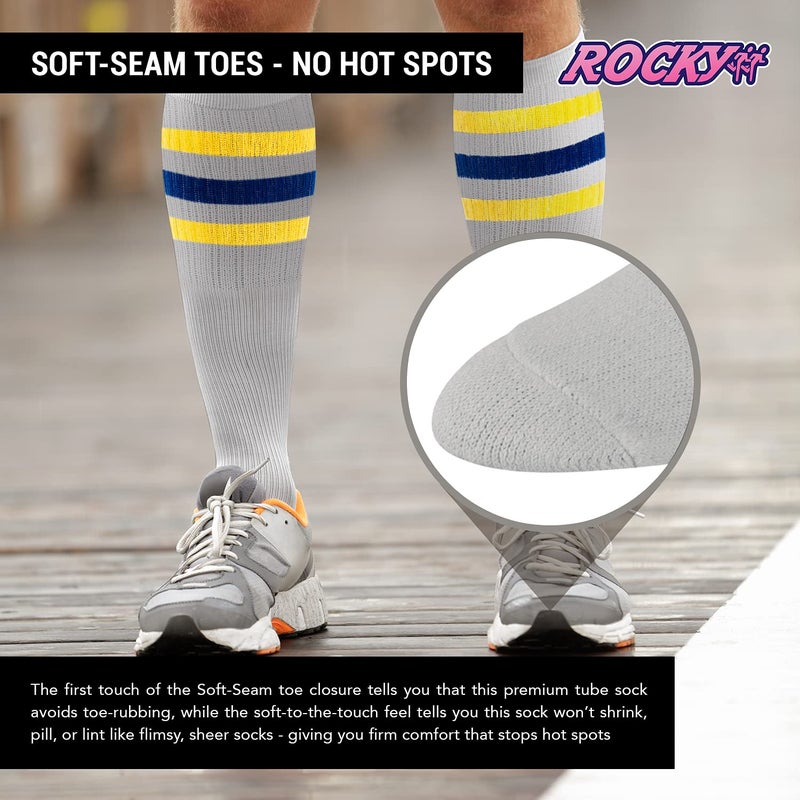 Rocky Men's Tube Socks Over the Calf High 24" (6-Pair) Size 9-10-13-15, (24" - Grey Striped) - Image 5