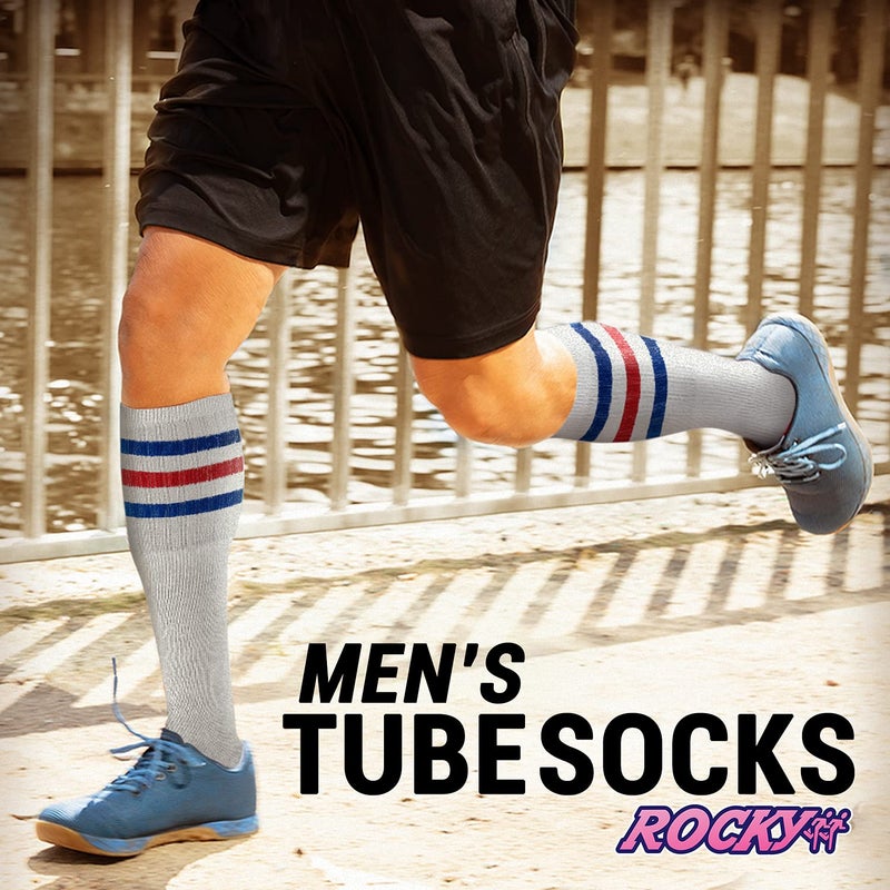 Rocky Men's Tube Socks Over the Calf High 24" (6-Pair) Size 9-10-13-15, (24" - Grey Striped) - Image 2