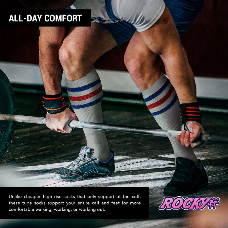 Rocky Men's Tube Socks Over the Calf High 24" (6-Pair) Size 9-10-13-15, (24" - Grey Striped) - Image 3
