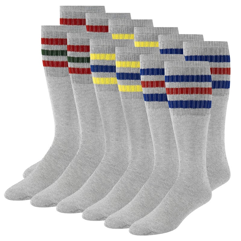 Rocky Men's Tube Socks Over the Calf High 24" (6-Pair) Size 9-10-13-15, (24" - Grey Striped) - Image 1