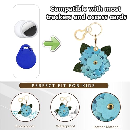 BORKUANA Leather Keychain Holder Case Compatible with AirTag,Cute Protective Apple Air Tag Cover with Keychain Ring,Anti-Scratch Finder GPS Tracker Case for Wallet Keys,bag,pets(Blue Hydrangea) - Image 4