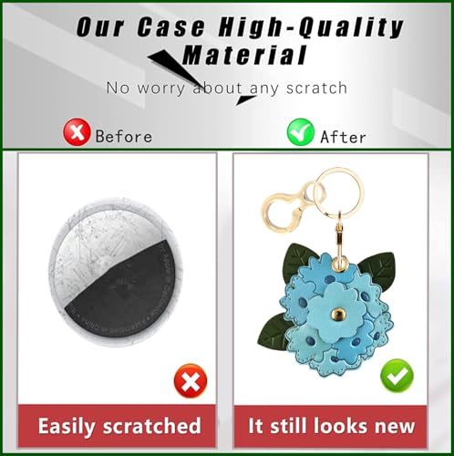 BORKUANA Leather Keychain Holder Case Compatible with AirTag,Cute Protective Apple Air Tag Cover with Keychain Ring,Anti-Scratch Finder GPS Tracker Case for Wallet Keys,bag,pets(Blue Hydrangea) - Image 3