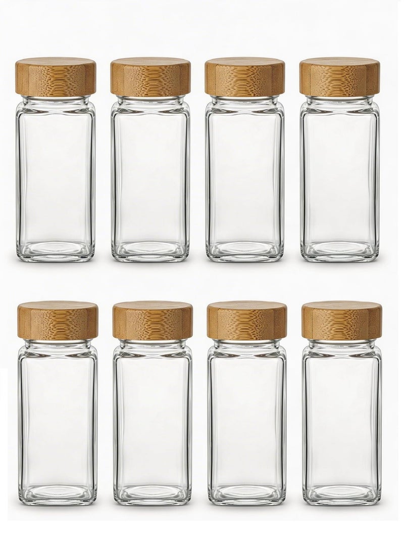 ZEPOLI Glass Spice Jar for Kitchen Storage with Airtight small container set, Clear Square Seasoning Container for Salt, Pepper, Masala & Herbs glass containers for kitchen (pack-8) - Image 1