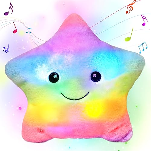 Cuteoy 13 Musical Rainbow Star Plush Pillow Glowing Twinkle Night Light Stuffed Animal LED Toys Adjustable Volume Birthday for Girls Boys - Image 1