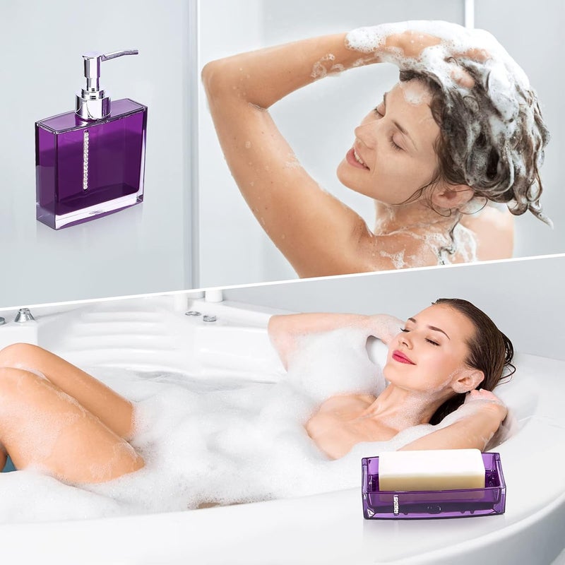 woobles Bathroom Accessories Set, Bathroom Designer 5-Piece Bath Accessory Set Decorative Bath Accessory Kit with Toothbrush Holder Soap Dish Toothbrush Cup Soap Dispenser Gargle Cup (Purple) - Image 5