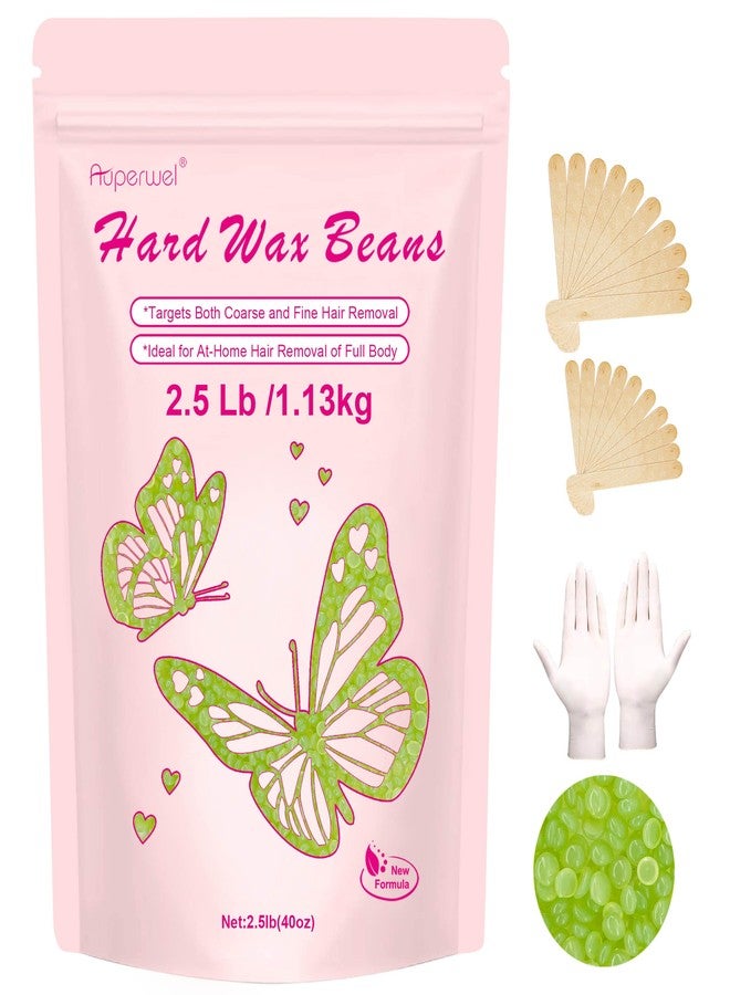 Auperwel 2.5lb/40oz Hard Wax Beans for Sensitive Skin - Large Bulk Refill for Waxing Brazilian, Bikini, Underarms, Face, Body with 20 Sticks (Aloe) - Image 1