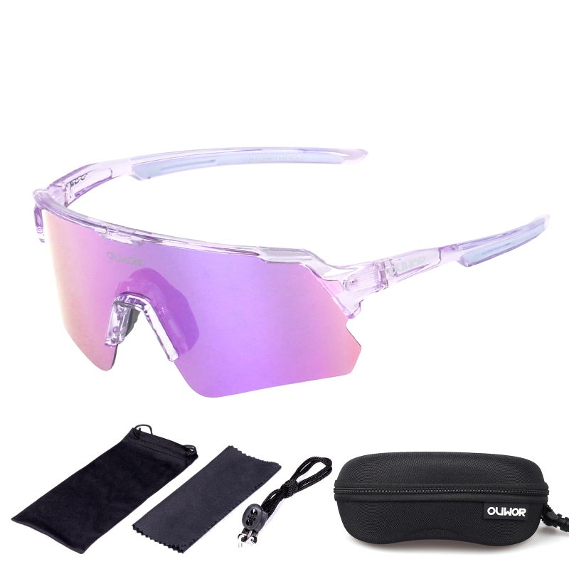 OUWOR Polarized Cycling Glasses for Men Women Youth, UV400 Mountain Bike Sunglasses for Bicycle Mtb Running Fishing Baseball Hiking (Translucent & Purple) - Image 1