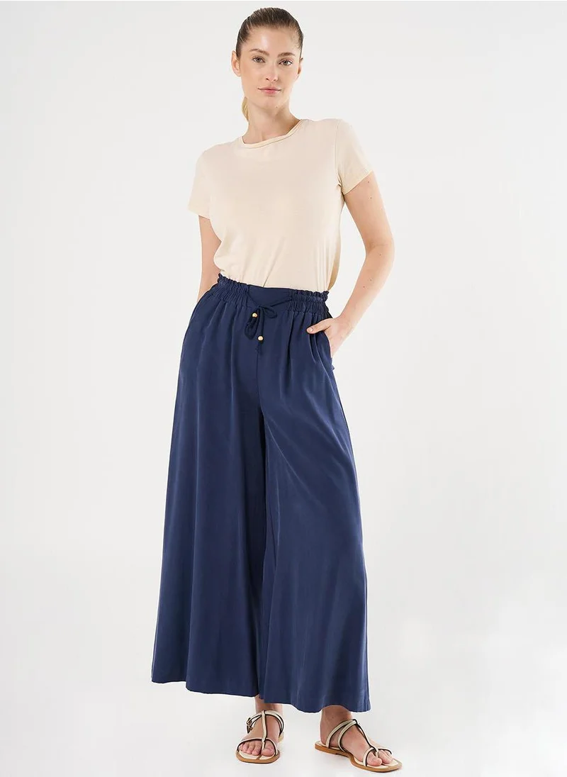 Kayra Wide-Leg Rayon Pants Navy Blue