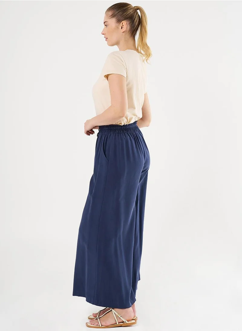 Kayra Wide-Leg Rayon Pants Navy Blue