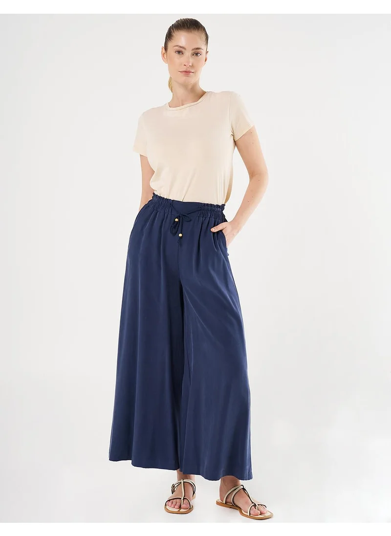 Kayra Wide-Leg Rayon Pants Navy Blue