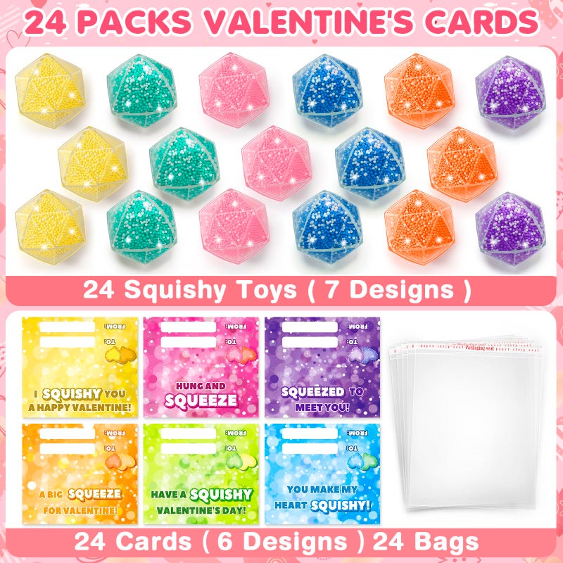 BAYSING Valentines Day Cards for Kids School, 24 Pack Squeeze Stress Ball with Greeting Cards, Valentine Day Party Favors for Boys Girls, Ideal Exchange Cards for Classroom - Image 2