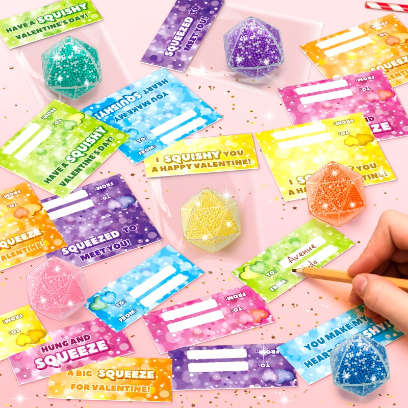 BAYSING Valentines Day Cards for Kids School, 24 Pack Squeeze Stress Ball with Greeting Cards, Valentine Day Party Favors for Boys Girls, Ideal Exchange Cards for Classroom - Image 3