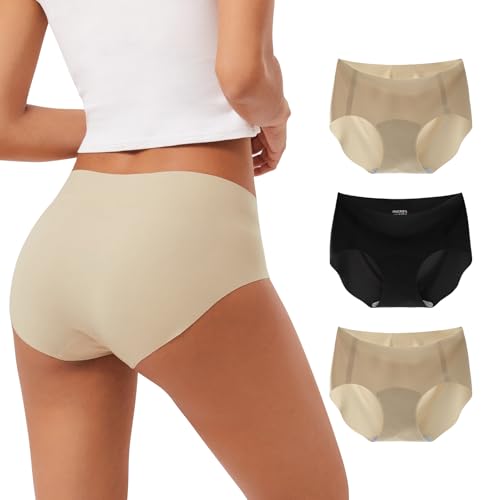 INNERSY Women's Seamless No Show Hipster Panties Invisible Light Underwear 3-Pack(Black/Nude,Medium) - Image 1