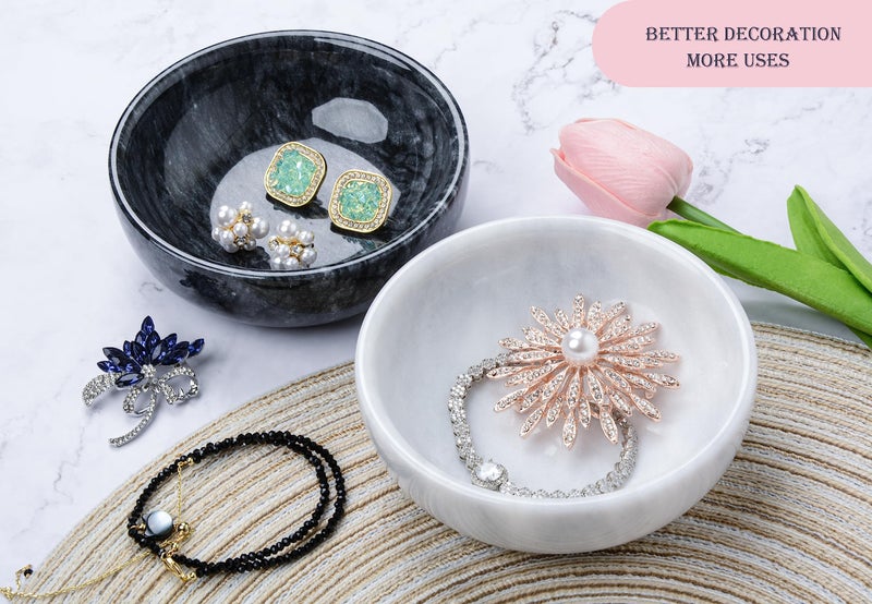 SIPARUI Jewelry Dish,Natural Marble Jewelry Dish,Trinket Tray,Ring Holder,Key Bowl,Unique Jewelry Tray for Home Decoration,Mother's Day,Birthday and Other Holiday Gifts(White Grey) - Image 3