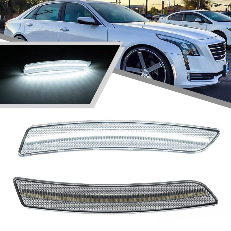 2Pcs White LED CT6V LED Side Marker Light for Cadillac CT6 2016 2017 2018 2019 2020 CT6V 20192020 Side Blinker Light Bumper Indicator Turn Signal Lights Replace OEM Side Marker Lamp Clear Lens