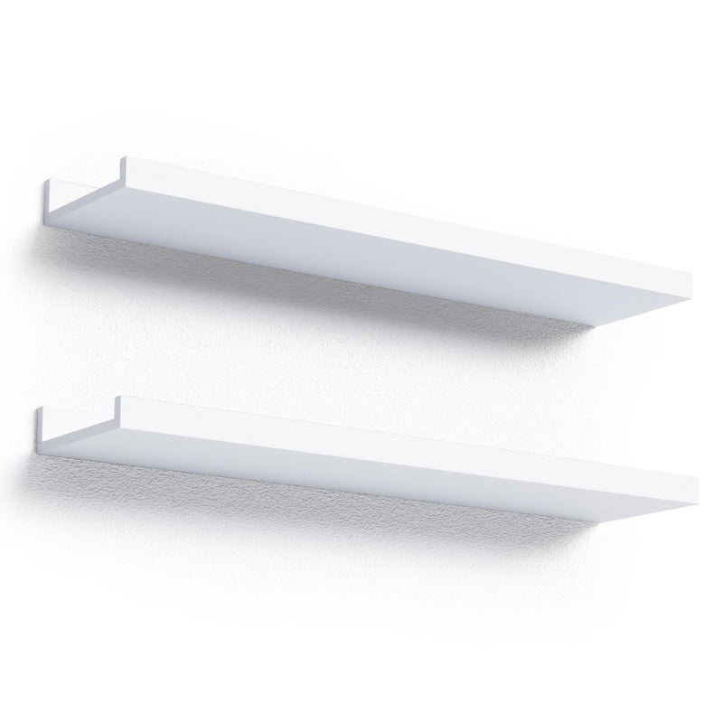 Boswillon 236 Inches Long Floating Shelves Wall Mounted 2 Set Modern White Wall Shelf for Bedroom Nursery Book Shelf with Lip Picture Ledge Shelf for Wall Decor Living Room Bathroom Kitchen White