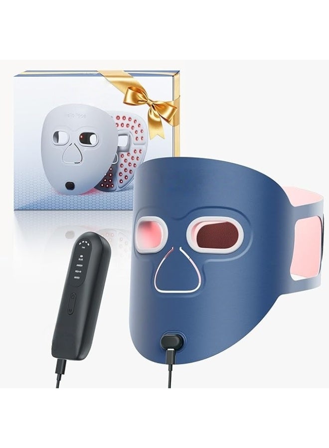 Ultra-lightweight 120g wireless LED beauty mask, 3000mAh long battery life, home full-face phototherapy skin rejuvenation SPA device (dark blue) - Image 1