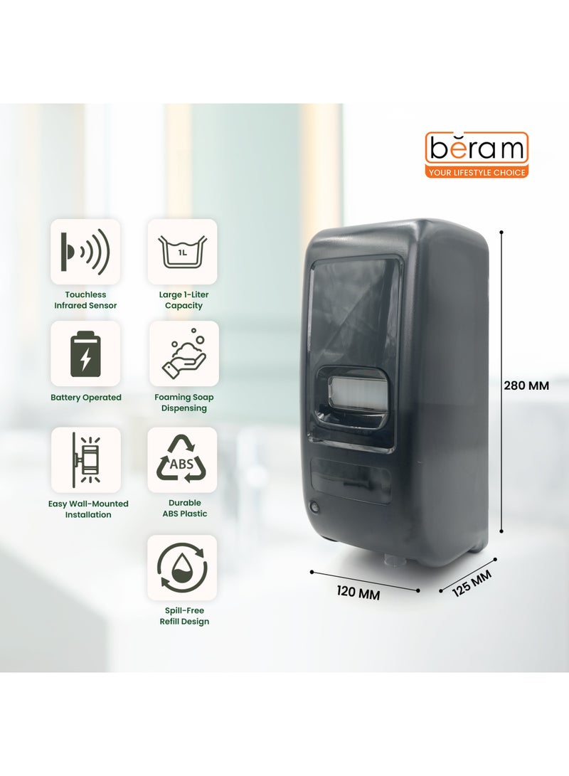 Beram Automatic Soap Dispenser Wall Mounted 1000ml Touchless Infrared Sensor Dispenser Battery Operated Refillable bottle and soap pumpTranslucent Black for Home Office & Commercial Use - Image 2