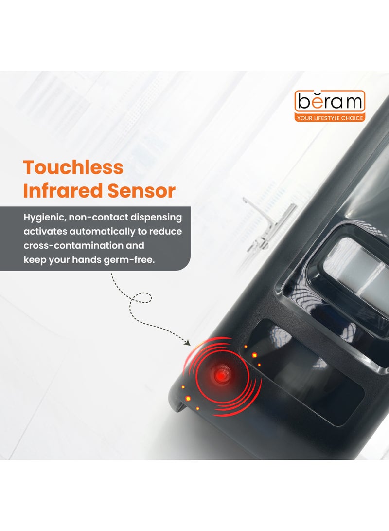 Beram Automatic Soap Dispenser Wall Mounted 1000ml Touchless Infrared Sensor Dispenser Battery Operated Refillable bottle and soap pumpTranslucent Black for Home Office & Commercial Use - Image 3