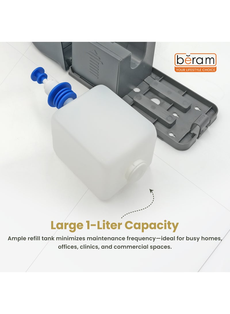 Beram Automatic Soap Dispenser Wall Mounted 1000ml Touchless Infrared Sensor Dispenser Battery Operated Refillable bottle and soap pumpTranslucent Black for Home Office & Commercial Use - Image 4