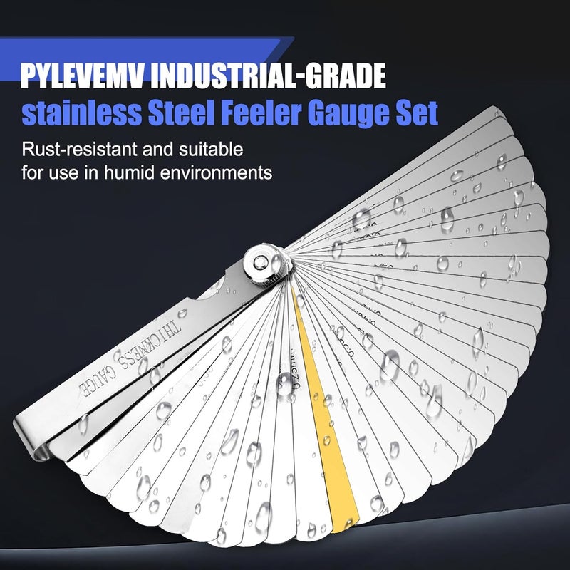 Pylevemv 2Pcs High-Precision Feeler Gauge Set 32-Blade Straight and 16-Blade Offset Filler Gauge, Dual Marked SAE & Metric Feeler Gauges for Valves, Spark Plug, Engine, Guitar Setup - Image 4