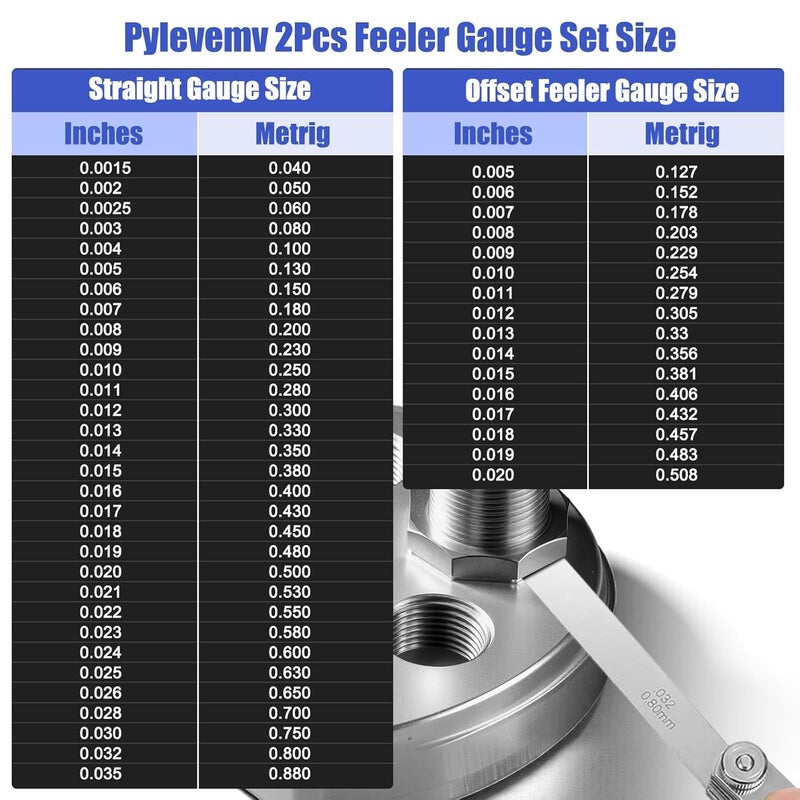 Pylevemv 2Pcs High-Precision Feeler Gauge Set 32-Blade Straight and 16-Blade Offset Filler Gauge, Dual Marked SAE & Metric Feeler Gauges for Valves, Spark Plug, Engine, Guitar Setup - Image 2