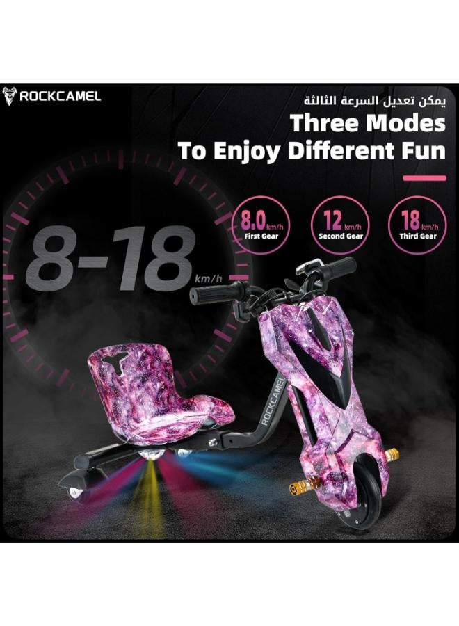 ROCKCAMEL سكوتر كهربائي صغير ثلاثي العجلات 36 فولت للانجراف مع بلوتوث ومجموعة وسادات للخوذة - Image 2